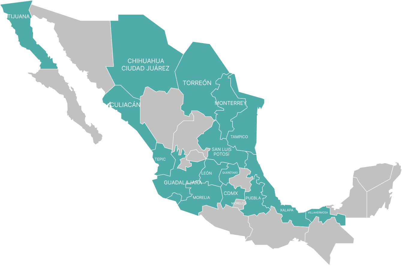 Mapa de ciudades donde opera emboclinic